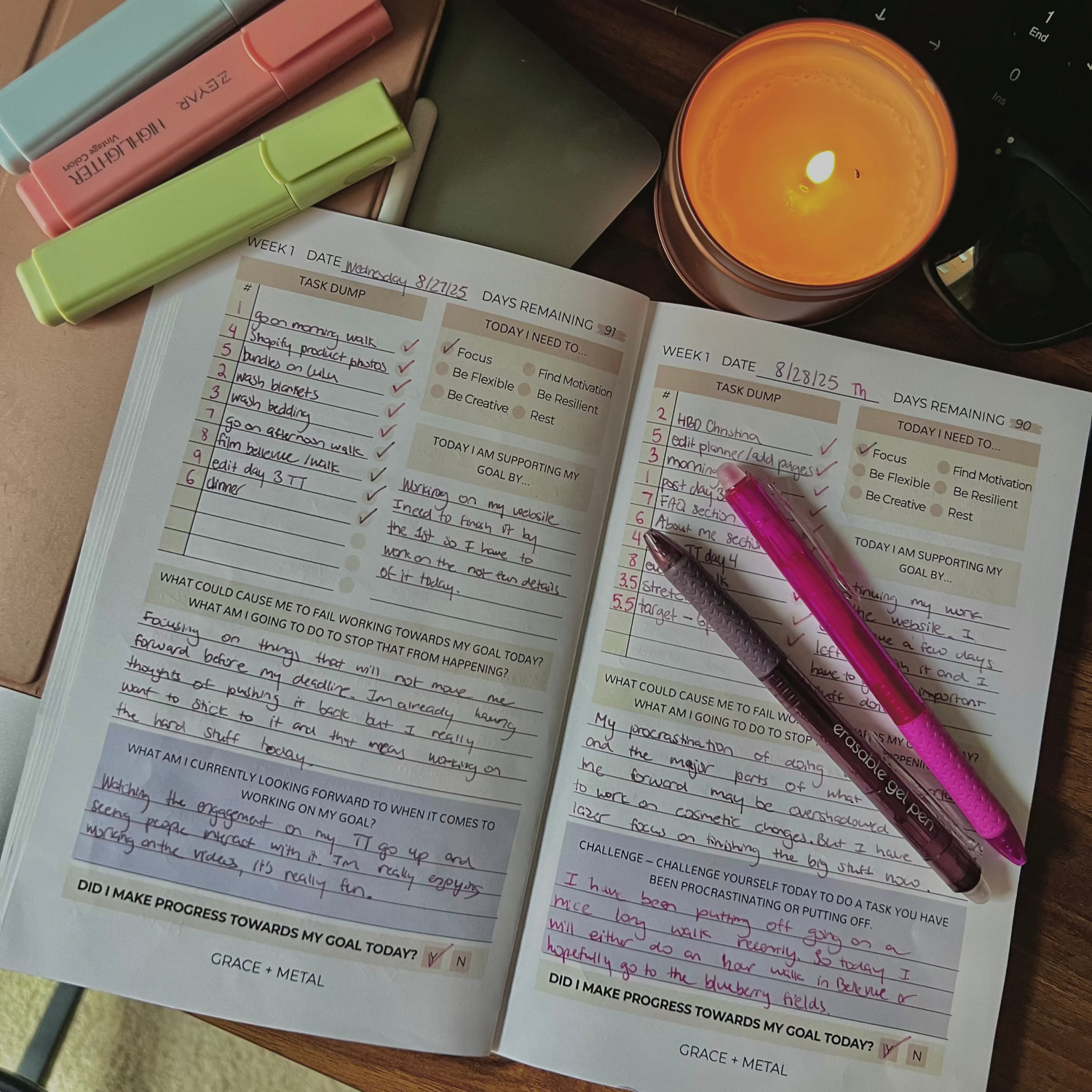 goal planner on desk