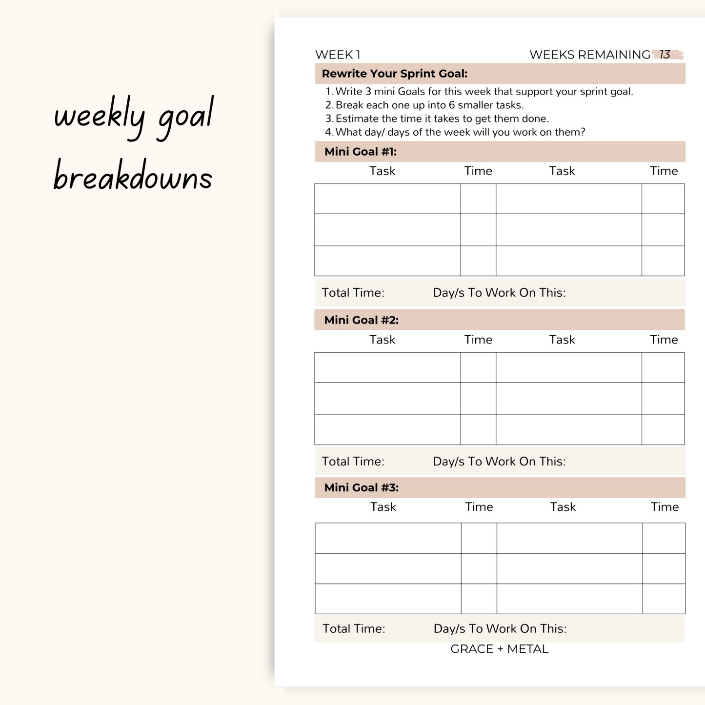 91 Day Goal Planner